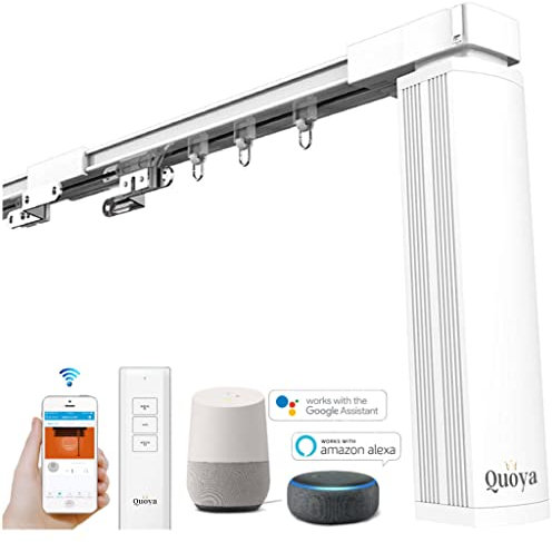 Quoya QL500 Smartes Elektrisches Vorhangschienensystem - Motorisiert, Anpassbare Länge (bis zu 5m), Fernbedienung, Sprachsteuerung, Kompatibel mit Alexa, Google, Siri, Apple Watch