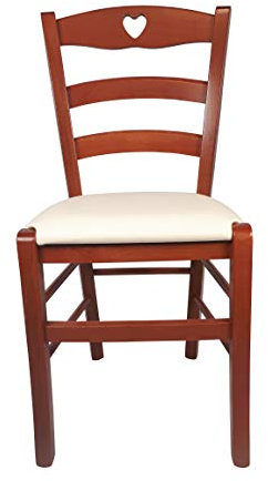Sedia Cuore, in Legno Massello, Vari Colori e Sedute disponibili, Alta Qualità (Ciliegio, Imbottita Beige)