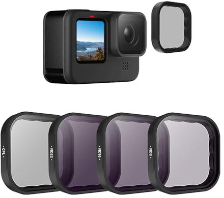 TELESIN 4er-Pack Filter CPL ND8 ND16 ND32 Kompatibel für GoPro Hero 11 Hero 10 Hero 9 Schwarz, Neutraldichte- und Polarisationsfilter-Kit Objektivschutz für Go Pro 11/10/9 Zubehör