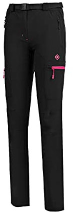 Izas - Pantalón de Senderismo para Mujer - Pantalón Trekking Impermeable y con Bolsillos de Cremallera - Bajo Ajustable Que Protege del Frío - Secado Rápido - Chamonix FW Negro y Fucsia - XL