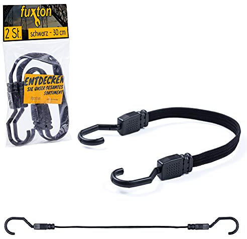 fuxton 2 tendeur Plat, tendeurs Elastique avec Crochets 30 cm Noir (Courroie de Tension, Courroie à Bagages) pour Porte-Bagages, Voitures, Camping et Motos