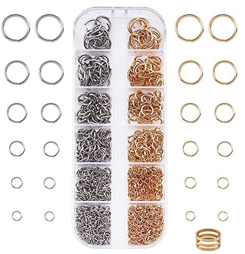 UNICRAFTALE Über 930Stk 12 Größen Offene Biegeringe Golden Edelstahl Farbe Jump Rings Edelstahl Metall Biegering Schmuck Spaltringe Für DIY Halsketten Armbänder Schmuckherstellung