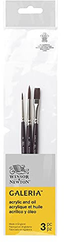Winsor & Newton Galeria Pinceau Manche Court X3 (Rond 2, 6 / lavis plat 6mm)