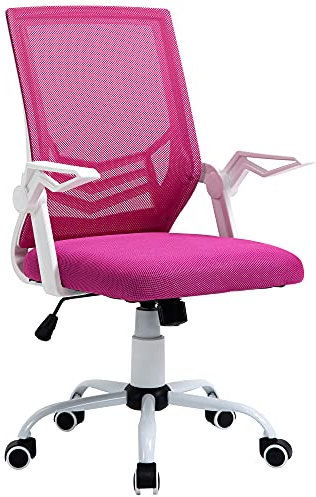 Vinsetto Silla de Oficina Ergonómica Silla Escritorio Giratoria con Altura Ajustable Reposabrazos Abatible Soporte Lumbar Transpirable para Adolescentes Adultos 62,5x55x94-104 cm Rosa