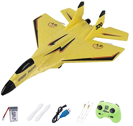 Colcolo RC Plane Control 2CH 2.4G RC Plane with Lights, Remote Control Wireless Airplane Toy, Outdoor Foam RC Fighter Airlane Jet for Beginner, Easy for Adults Kids, Yellow