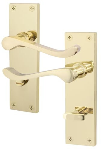 EAI Polished Brass Victorian Scroll Bathroom Door Handles | 1 Pair of Brass Internal Lever Handles on Backplate