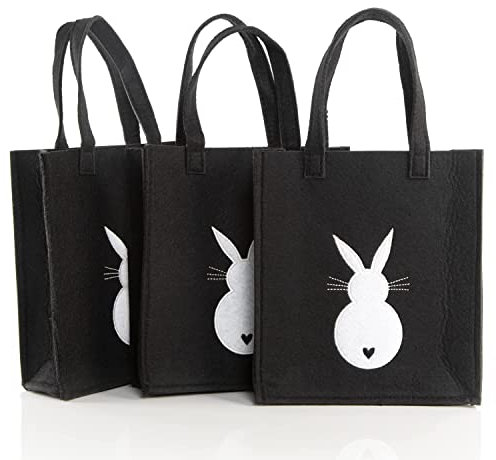 Logbuch-Verlag 3 kleine Geschenktaschen Ostern Ostern Osternest Filztaschen klein schwarz-weiß Osterhase Hase 18 x 20 x 5 cm