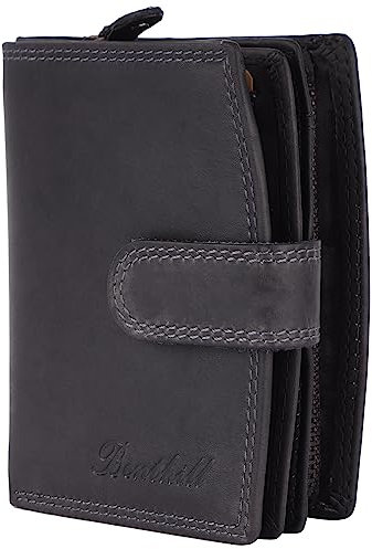 Benthill Damen Geldbörse Echt Leder RFID Schutz | Portemonnaie mit Kartenfächern & Münzfach | Frauen Geldbeutel | Vintage Damenbörse inkl. Geschenkbox, Farbe:Grau