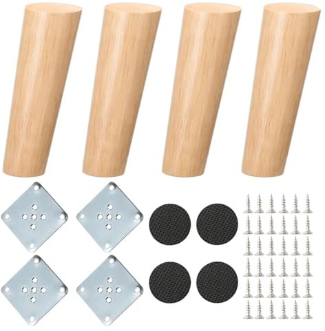 NAKUPENDA Pied Meuble 4Pcs Pieds de Meubles en Bois Pieds de Canapé Cône Oblique Pieds en Bois pour Meuble Sofa Chaise (Couleur Bois,15cm Hauteur)