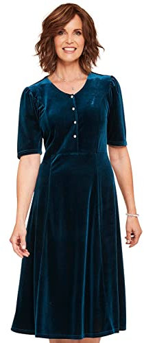 Amber Ladies Velour Dress with Diamante Buttons Teal 18