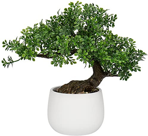 Oairse 25 cm Kunstpflanze Bonsai Baum im Keramiktopf Künstliche Pflanzen Aesthetic Japanische Bonsai Deko für Wohnzimmer Schlafzimmer Badzimmer Fensterbank Dekoration - Podocarpus Kunstbonsai