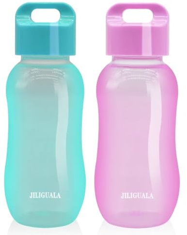 JILIGUALA Tazas de viaje de plástico para café, botella de agua, botella de agua deportiva, taza para leche, café, té, jugo, tamaño 350 ml, azul y morado, paquete de 2