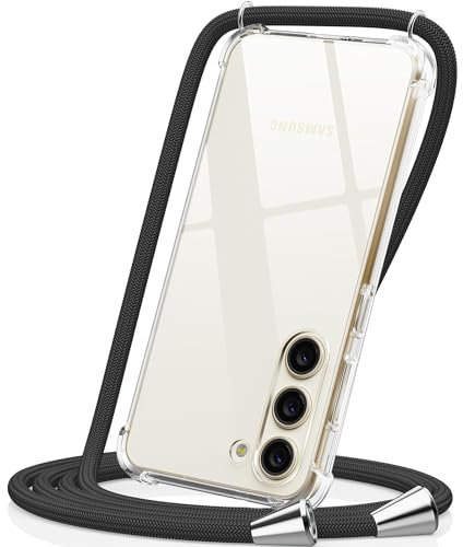 CAROKI Crossbody Case for Samsung Galaxy S23,Necklace Mobile Phone Cover with Cord Strap Clear Transparent TPU Soft iPhone Cover Holder with Neck Cord Lanyard Strap-Black