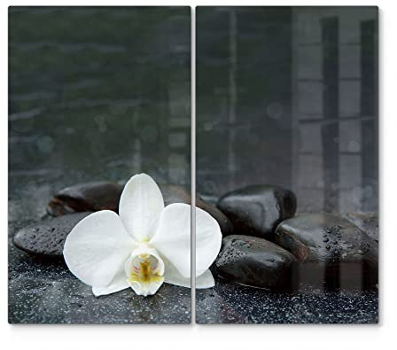 DEQORI Herdabdeckplatten Glas | 2er Set 60x52 cm | Motiv Kontrastreiches Zen-Motiv | Ceranfeld Abdeckplatten in Küche | Herd-Abdeckungen universal | Glasplatten & Schneidebretter für Kochplatte