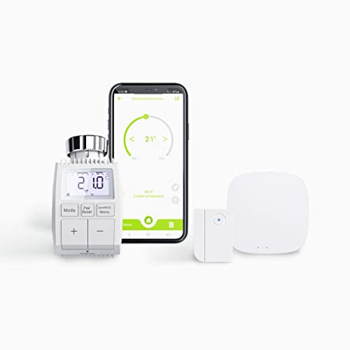 KAISERWERT -die deutsche Marke für Energiesparprodukte- smartes Heizkörperthermostat Starter Kit inkl. 1 x Heizkörperthermostat, 1 x Gateway, 1 x Tür-/Fenstersensor –digitale Heizungssteuerung per App