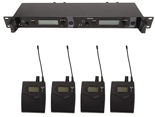 Sistema de Monitor Inalámbrico en el Oído, 2 Canales 4 Bodypacks Sistema de Monitoreo de Escenario UHF de Metal Completo Sistema de Monitor de Auriculares Inalámbrico para