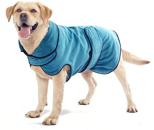 RongYiCare Hundebademantel, Schnell Trocknende Bademantel Hund, Prämie Saugfähiger Hundebademantel für Große Hunde, Verstellbarer Bademantel für Hunde mit Kragen und Taille (XXL (1er Pack), Blau)