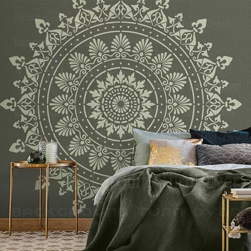 Pochoirs traditionnels géants de 190 cm - Motif mandala - Grande fleur ronde - Pour peindre et décorer les travaux manuels - Taille pour murs - Grande peinture en brique - Motifs décoratifs - Lavage