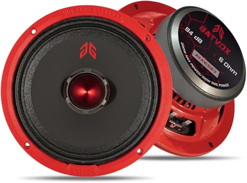 GRTSKY MX65E1 Altoparlante 6.5 6 Ohms Red Bullet Max Power 200w Rms Potenza 100w Altoparlante Midrange per Car Audio, Rosso (2 Altoparlanti)
