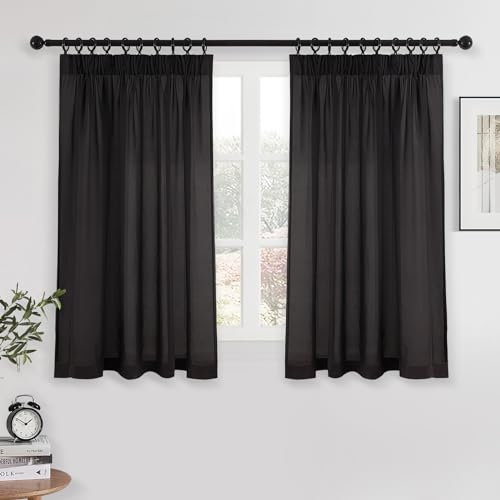 MRTREES small black curtains for kitchen curtains pencil pleat for windows, privacy modern, W46 x L54 2 Panels