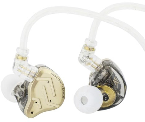 Linsoul KZ ZSN Pro 2 in-Ear Monitor, Auriculares HiFi IEM con Controlador Híbrido 1BA+1DD, Auriculares con Cable, Cable Desmontable Plateado de 2 Pines para Audiófilos(Sin micrófono, Oro)