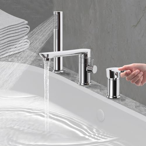Wannenarmatur mit 3-Wege-Handbrause, Mischbatterie für Badewanne mit 3 Löchern
