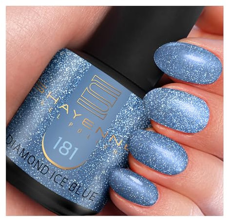 SHAYENNE UV Gel Nagellack - 181 Diamond Ice Blue Blau mit Glitzer 15 ml - Langanhaltend, Kratzfest & Hochglänzend - Profi-Qualität - LED kompatibel - Perfekt für Zuhause & Studio - Made in Germany