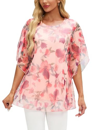 OKSakady Femmes Summer Top plissé Mousseline de Soie lâche Fluide Modal Doublure Double Top élégant Casual Blouse