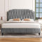 Yaheetech 5ft King Bed Frame Upholstered Platform Bed with Adjustable Button Tufted Headboard/Velvet Fabric/Sturdy Wooden Slat Support/No Box Spring Needed, Light Grey King Bed