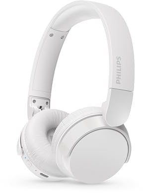 PHILIPS TAH4209WH Leichter ohraufliegender kabelloser Bluetooth-Kopfhörer mit passiver Geräuschisolierung – 55 Stunden Spielzeit, deutliche Anrufe, dynamischer Bass, 2 Stunden USB-C-Laden – Weiß