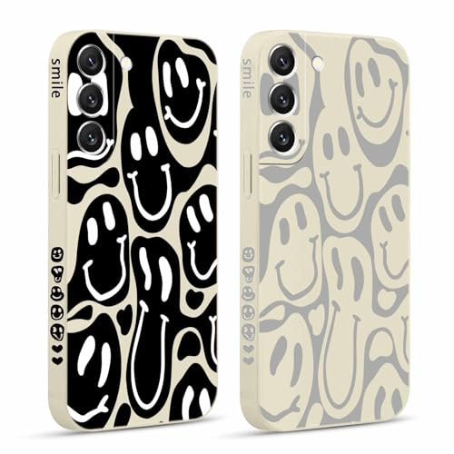 Pnakqil 2 stück Handyhülle für Samsung Galaxy S22 5G 6,1,Hülle Lustiges Verdrehtes Lächeln Face Design Grimace Bemaltes Muster süß Aesthetic Mädchen Silikon Schutzhülle Tasche Schön Kameraschutz Case