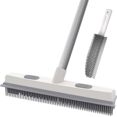 Jubor Cepillo para Fregar Suelos, 2 en 1 Cepillo para Suelos con Mango Largo 136cm, Cepillo de Limpieza Silicona de Piso Telescópico para La Limpieza de Suelo, Baño, Título, Cocina