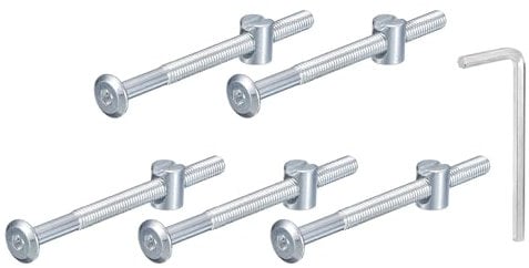 sourcing map 5Pcs Hex Socket Head Screws Bolts Barrel Nuts, M6 x 80mm Socket Furniture Bed Bolt Barrel Nuts with Wrench for Chairs Cots, Silver