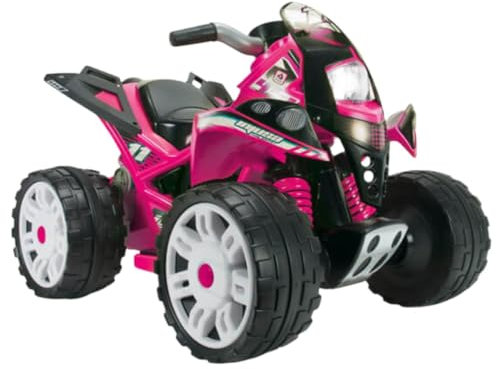 INJUSA - Quad Elettrico The Beast, per Bambini 2-4 Anni, Batteria 12V, con Pedale dell'Acceleratore, Freno Elettrico, Retromarcia, Ruote Larghe in Plastica, Velocità Massima 5-6 km/h, Colore Rosa