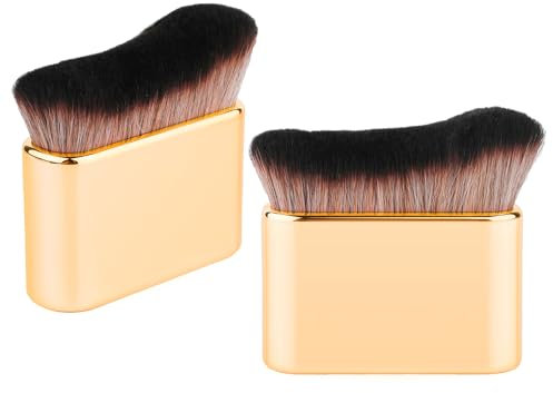 2 Pièces de Pinceaux Autobronzants, Pinceau de Maquillage pour le Corps à Poils Doux Pinceau Estompeur Autobronzant Applicateur de Pinceau Bronzant pour le Visage et le Corps (Or)