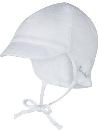 Sterntaler Schirmmütze Nacken Uni - Jungen Mütze mit kleinem Nackenschutz und Bindeband - Sommermütze aus luftigem Baumwoll Musselin - Sonnenhut - Baby und Kinder Kopfbedeckung - weiß, Größe 35