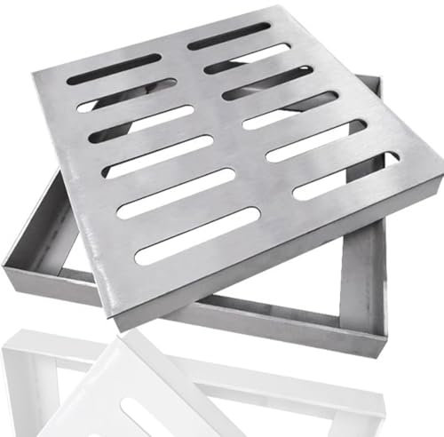 LINONI Coperture di Scarico per Esterni, in Acciaio Inossidabile 304, Quadrato, per Scarico a Pavimento, griglia di Scarico in Metallo, Copertura e Telaio (25x25x2cm)
