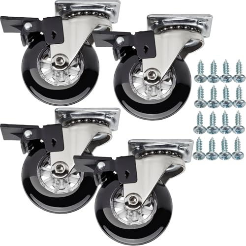 SOTECH 4 Stück Möbelrollen SWIFT Ø 50 mm schwarz mit Bremse (Feststeller) inkl. Schraubenset Belastbarkeit bis 140 kg (35 kg pro Lenkrolle)