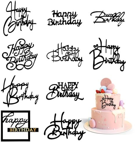 10 Stück Schwarz Happy Birthday Tortendeko Spiegel Kuchen Topper DIY Cupcake Dekorationen Einsätze für Geburtstagsfeier