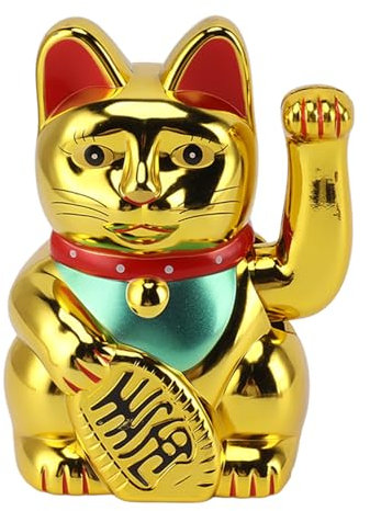 Jwthee Glückskatze mit Winkearm, chinesische Katze, solarbetrieben, süße Winkekatze, Glückskatze, niedliche Solar-Glückskatze, Reichtum, einladender Maneki Neko mit Winkearm, 5 Zoll (Gold)