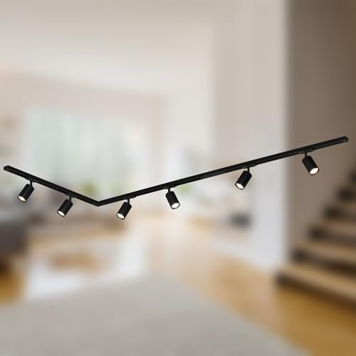 BRILONER - Juego completo de raíles electrificados, 6x focos GU10 orientables, forma de L, sistema de raíles en el techo, raíl para proyectores, proyector, 3m, negro