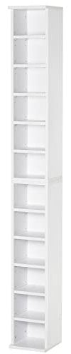 HOMCOM Set 2 Pezzi Scaffali a Colonna Porta CD e DVD a 12 Ripiani Regolabili per 204 CD, Mobile Libreria Alto Salvaspazio in Legno per Camera, Soggiorno e Ufficio, 21x22.5x88.5 cm, Bianco