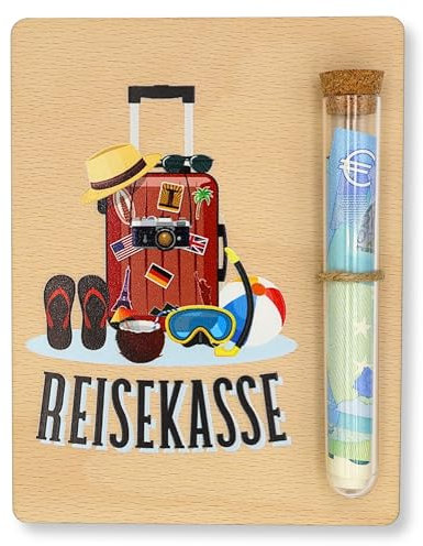ZUKLA Verpackung für Geldgeschenk Reise - 13 x 10 cm - mit Reagenzglas - Geschenke für Reisende - Reisegutschein Geschenk Verpackung
