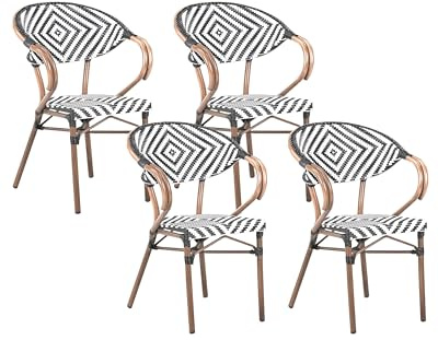 Beliani Set of 4 Garden Chairs Aluminium Frame PE Rattan Set Black and White Dark Brown Caspri