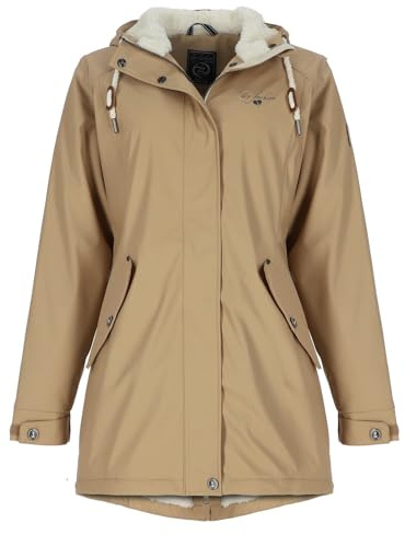 Dry Fashion Damen Regenmantel Malmö Fleece-Futter in Altrosa, Größe 42 | Wind- & wasserdicht, Nähte verschweißt, Wärmendes Innenfutter, Verstellbare Kapuze, Taillenregulierung, 2-Wege-Reißverschluss