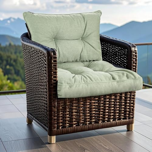 SLIPIO Outdoor Kissen für Gartenmöbel | Wetterfest Sitzkissen 60x60 cm & Rückenkissen 60x40 cm Polster Set für Gartenstühle | Hoch FÜLLPRO+ Füllung | Lounge Auflagen Stuhl, Gartenbank | Olivgrün
