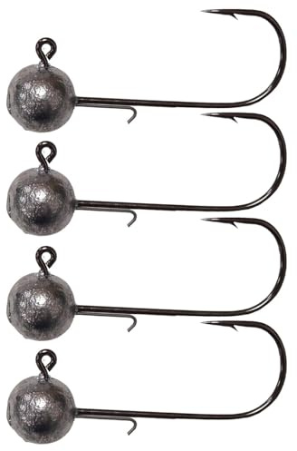 Pamchion Jigköpfe Rundkopf mit Köderhalter 4er Pack - Jighead Bleikopf Jighaken mit Mustad Haken für Gummiköder, Spinnfischen auf Zander, Barsch & Hecht, stabile Jigheads für Softbaits