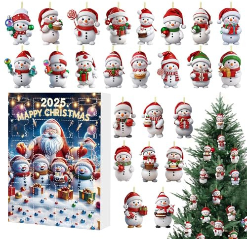 Schneemanns Adventskalender 2025, 24-Tage Weihnachten Adventskalender Mit 2D Acryl Dekorativ Schneemanns Anhänger Weihnachten Ornamente Countdown Kalender Für Teenager Kinder Jungens Mädchen Frauen