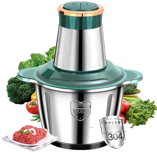 Mini Hachoir Électrique Avec Bol Acier Inox 2L,2 Vitesses,Hachoir à Viande 250W Avec 4 Lames Amovibles Polyvalent Blender pour Hacher Viande,Oignon,Herbes,Fruit Sec Rapide et Sans Efforts (2.5L-Vert)