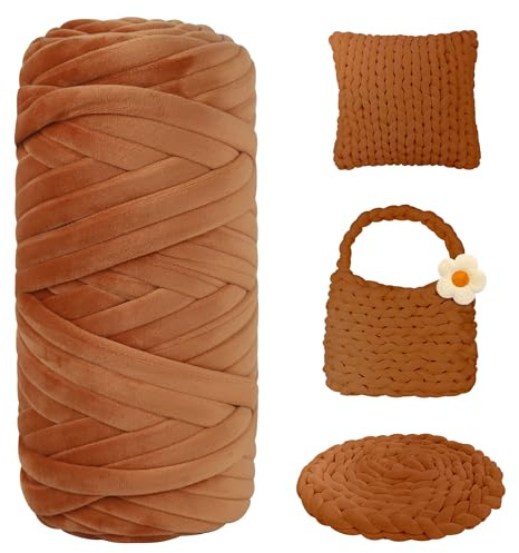 900g Dicke Wolle zum Handstricken Chunky Yarn Schlauchgarn Häkelwolle Dickes Garn zum Häkeln Stricken, für Anfänger, Decken, Tasche, Handstrickgarn DIY-Kunsthandwerk (Braun)
